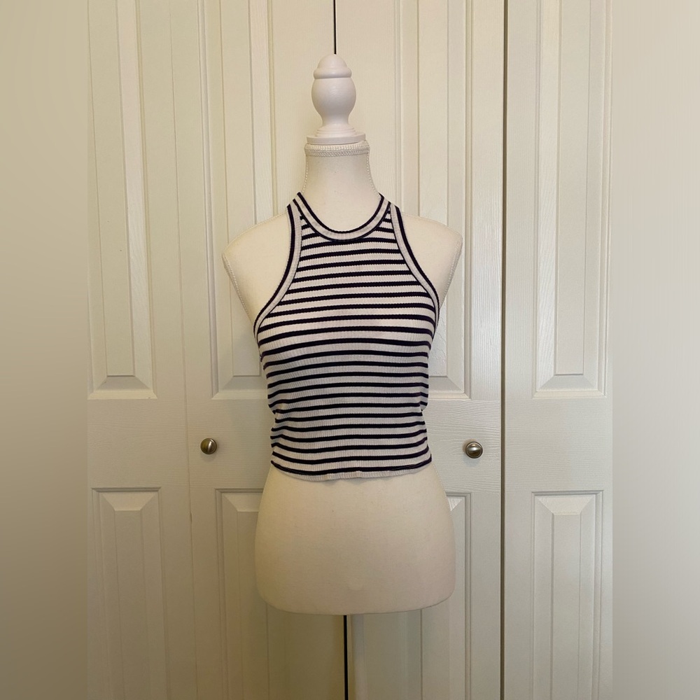 Garage Navy Blue & White Striped Tank Top Women’s Size Medium